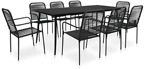 9 Stück Outdoor Essgruppe Holz Gartensets Schwarz Outdoor Balkon Set für Garten Terrasse Balkon Tische
