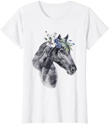 Pferd mit schönem Blumenkranz für Pferd, Mädchen, Pferd, Mutter T-Shirt