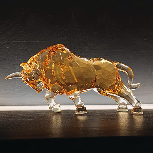 DARMOMOON FengShui Wall Street Bull Statue Acryl Bull Figur Skulptur Home Office Schreibtisch Dekorative Ornament 21,6 cm L (Bernstein)