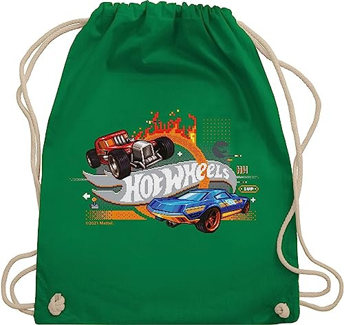 Shirtracer Turnbeutel Rucksack - Hot Wheels Tasche - 8-Bit Logo - Unisize - Grün - turn beutel beuteltasche bag turnsack umhängebeutel sportbeutel uni baumwolle baumwoll einfarbig stoff kinder turnen