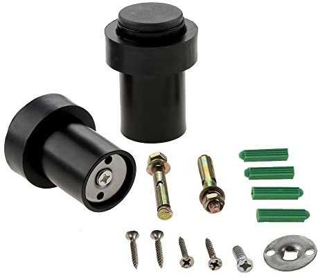 bowarepro Door Stops, 2Pcs Heavy Duty Stainless Steel Doorstop Modern Black Lacquered Floor Mounted Door Stop, Includes Screw + Mounting Plug(30mm x 60mm)