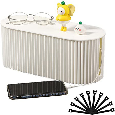 Kabelmanagement-Box mit 10 Kabelbindern, Kabel-Organizer-Box, großer Kabel-Organizer für Steckdosenleisten, TV-Computer-Drähte, Kabelverstecker, Organizer-Box für Zuhause, Büro (weiß)