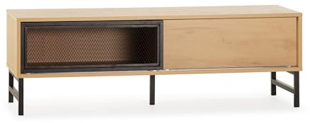 HOMN LIVING Meuble TV Isis avec 2 Portes Couleur chêne et métal Noir, 120 cm (Largeur) 40 cm (Profondeur) 40 cm (Hauteur)