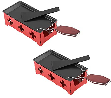 HOHXFYP 2-Piece Raclette Set, Portable Non-Stick Coated Mini Raclette Grill Set with Stove and Spatula, Foldable Raclette Grill Made of Carbon Steel for Home, Travel, Party