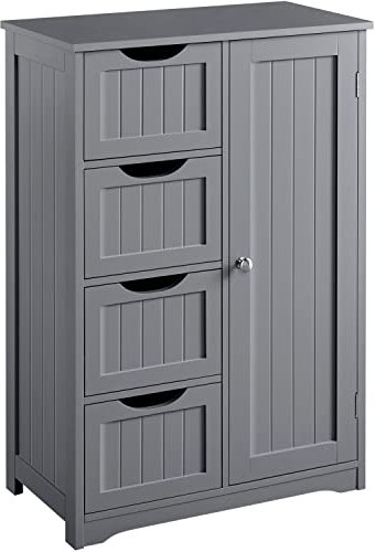 Yaheetech Meuble Salle de Bain Rangement, Armoire avec 4 Tiroirs/1 Porte/Etagère Réglable, pour Salon/Cuisine/Chambre/Toilette 56 x 30 x 82 cm/Gris Foncé