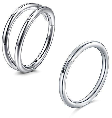 MODRSA 16G Septum Piercing 316L Chirurgenstahl Nasenpiercing Ring Helix Conch Mond Hinged Clicker Tragus Knorpel Ohr 2 Stück 8MM Silber