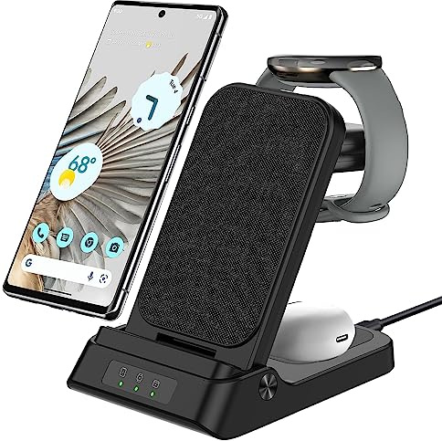 Wireless Charger for Google, 3 in 1 Charging Station for Google Pixel 7/7A/7 Pro/6/6 Pro/5/4/3/XL/Pixel Fold, Pixel Buds Pro, Charger for Google Pixel Watch