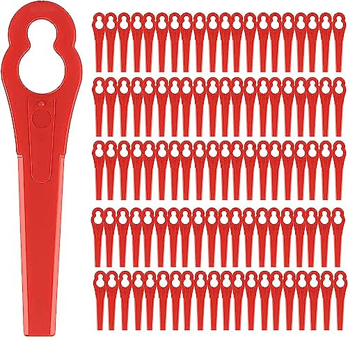 GREEN LEVEL 100 Stück Rasentrimmer Kunststoffmesser, Ersatzmesser Rasentrimmer-Set, Rasentrimmer Ersatzklingen, Rasentrimmer Zubehör für Kunststoffmesser Akku-Rasentrimmer (Rot)