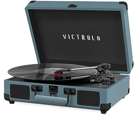 Victrola Tocadiscos de Maleta portátil Bluetooth Vintage de 3 velocidades con Altavoces Integrados | Sonido de Audio Mejorado | Rojo, Número de Modelo: VSC-550BT-SMG
