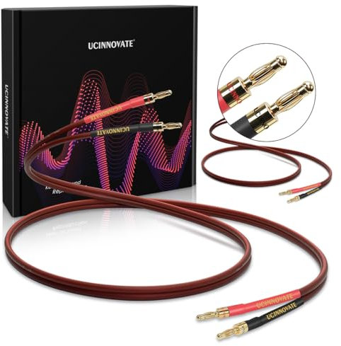UCINNOVATE Lot de 2 câbles de haut-parleur avec fiches bananes 3 m 14 gauges plaqué or pour home cinéma, Hi-Fi et audio domestique, câble OFC pour ampli