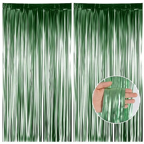 2 Stück Lametta Vorhang Grün Geburtstagsdeko,1Mx2M Luftschlangen BabyShower Glitzer Vorhang Party Deko Glänzende Girlande Geburtstag,Fringe Luftschlangen als Party Deko Weihnachtsdeko Halloween Deko
