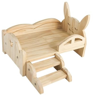 Folpus Meerschweinchenschlafsack Holz mit Treppe, Kaninchenschlafbett, Kleintierbetten für Hamster, Bartagamen, Zwergkaninchen, Chinchillas, Igel, Stil a