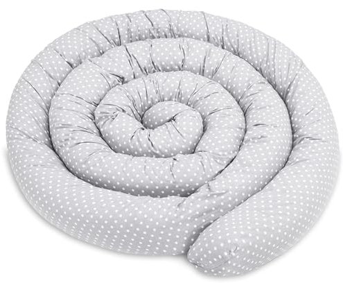 Seitenschläferkissen Bettschlange Body Pillow 400 cm Baumwolle - Kopfkissen lang Bettrolle Schlafkissen Nackenrolle Kissen Tupfen auf Grau