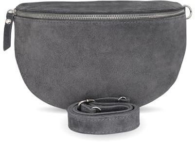 BellaBlossom Bauchtasche Damen, Umhängetasche aus Wildleder, Elegante Crossbody-Bag mit verstellbaren Schultergurt, Schultertasche für jeden Anlass Grau 1 L (Wildleder)