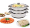 Vaporera de 3 niveles, diámetro de 28 cm, apilable, acero inoxidable, con tapa de cristal, para cocinas de inducción, estufas eléctricas de cerámica, hornos eléctricos o cocinas de gas