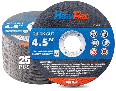HIGHFIRE Trennscheiben, 11,4 x 0,1 x 2,2 cm, hochwertige dünne Trennscheiben, Anti-Vibrations-Winkelschleifer, schnelle Trennscheiben für Metall, Stahl und Edelstahl, 25 Stück