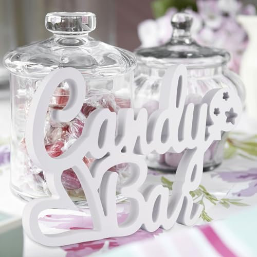 Decoración de madera blanca Candy Bar con letras decorativas Candybar, decoración de mesa con tallas finas, decoración de mesa con letras de Candybar, cartel para bodas, cumpleaños, fiesta de Candybar