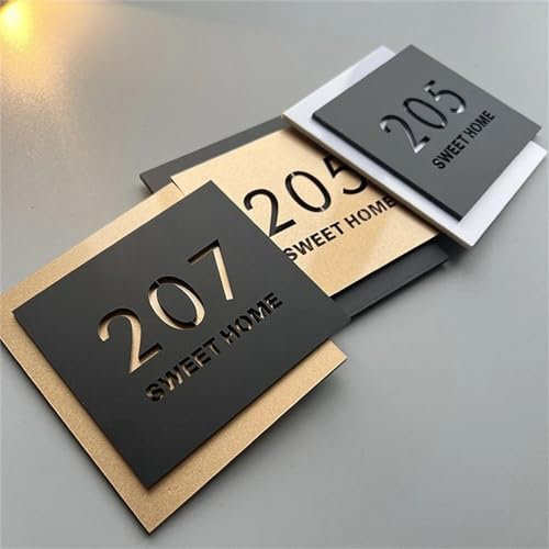 Placas de nombre personalizadas Acrílico 3D Hueco Negro Oro Número de casa Signo con nombre de calle Fuente moderna Signo de dirección de tienda Placa dirección placa puerta Nombre personalizado