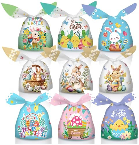 FullJoyHut Sacchetti Regalo Pasqua, 60 Sacchetto Caramelle Pasquali, Sacchetti Regalo di Compleanno Bustine Borse Sacchetti Plastici per Dolci, Caccia all'Uovo e Celebrazioni Festa Pasquali