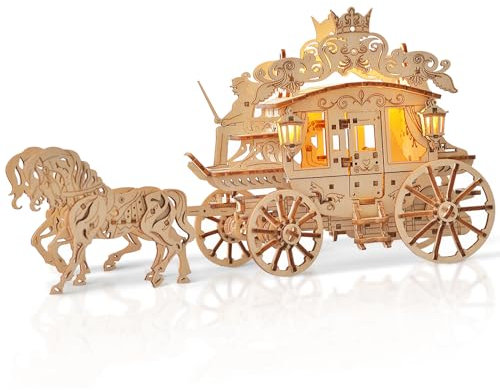 Cuteefun 3D Holz Puzzle Kutsche Modell Kit, Modell Kits für Erwachsene zu Bauen, Machen Sie Ihre Eigene Holzarbeit Kit für Geburtstag Valentinstag, Vatertag