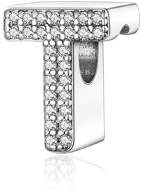 Symretie Charm-Anhänger Buchstabe des Alphabet T,Charm aus Sterling-Silber mit Zirkonia, mit europäischen Armbändern und Halskette