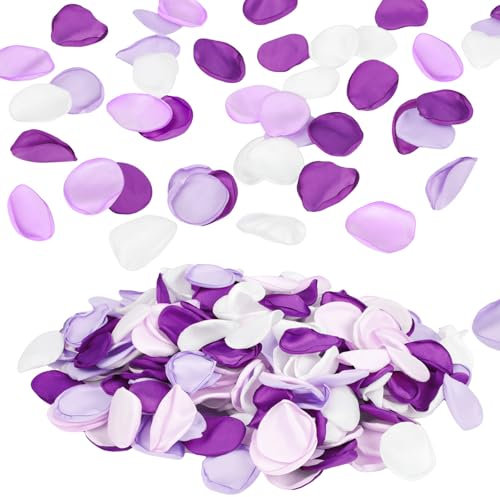 Emivery 300 petali di rosa viola, petali di fiori lilla viola, petali di rosa in seta per matrimoni, corridoi, tavoli da pranzo, centrotavola, decorazione romantica per la notte