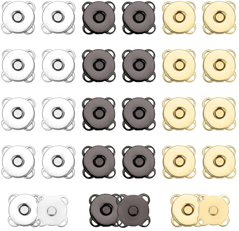 30 Sets 18mm Magnetic Snaps, Plum Blossom Magnetic Buttons Metal Magnet Snap Buttons Closure Clasps Fastener for Clothes Purses Bag Leather Sewing DIY Craft