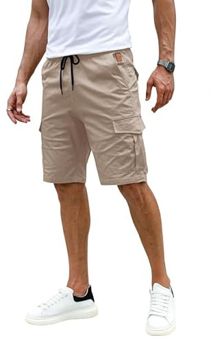 Elegancity Kurze Hosen Herren Cargo Shorts Freizeithose | Sommer Chino Shorts Mit 6 Taschen,Kurze Cargohosen,Elastische Taille,Kordelzug,Holzhalter Stil,Freizeit und Alltag