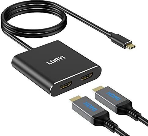 Loryi USB-C-zu-Dual-HDMI-Adapter 4K@60Hz, Typ-C [Thunderbolt 3-kompatibel] HDMI-Splitter für erweiterte Anzeige