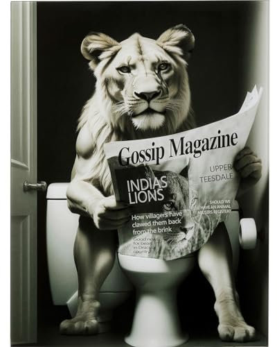 Kare Design Wandbild Bath Löwin, Grau, Rechteckig, Glasbild, 4mm ESG Sicherheitsglas, Tierisches Design, Löwe, Wandkunst, Schlafzimmer, Glas, 80x60 cm (H/B)