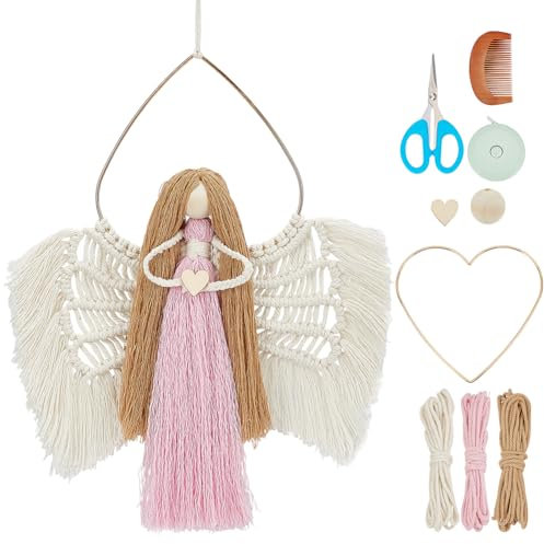 BEUNITONE DIY Makramee Engel Set Für Erwachsene Und Anfänger Mit Anleitungsvideo Makramee Wandbehang Raumdekor Im Boho Stil Niedliches Makramee Engel Bastelset Mit Schritt Für Schritt Anleitung