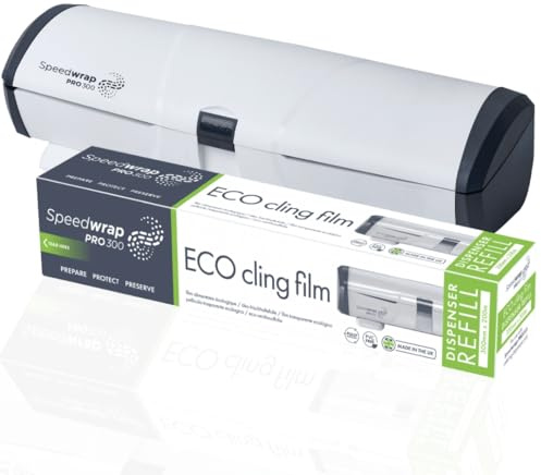 PROWRAP Distributeur Speedwrap Pro 300 avec lame de sécurité avec film étirable ou kit de film étirable pour cuisine | Comprend 1 rouleau | Solution d'emballage alimentaire écologique (distributeur et
