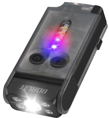 Boruit V30 Lampe Torche LED ultra Puissante Rechargeable avec UV et Rouge Lumière, Mini Lampes de Poche Rotation 180°, Petite Torche 120 dB-Summer 12 Modes, 900 LM IP65 Etanche A/C-C Flashlight (Nero)