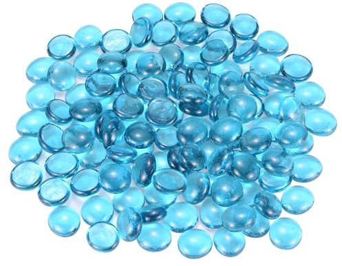 M METERXITY High Luster Round Fire Glass Beads, Glass Gems, Glass Pebbles, Glass Marbles for Vases/Fire Pit/Crafts/Aquarium/Garden Decorations 18-22mm, 350g/0.77-Pound [Sky blue]