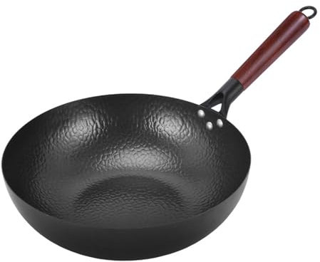 LIEROLYE Schmiedeeiserne Pfanne, Wok, Antihaftpfanne, Unbeschichtet, Altmodische Eisenpfanne, Universalpfanne for Gasherd, Kochpfanne, Bratpfanne, Antihaftpfanne Mit Durchmesser 30 cm Und 32 cm(30cm)