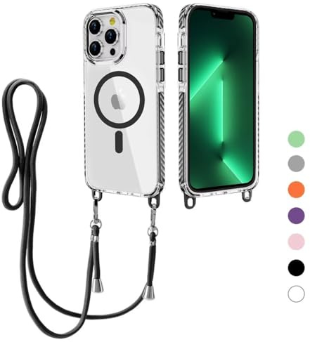 FERLAN Handykette Hülle für iPhone 12 Pro Max mit Band, Magnetische Transparent Handyhülle Kompatibel mit MagSafe, Necklace Hülle mit Band,Handyhülle für zum Umhängen,Case mit Schnur,Schwarz