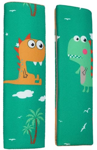 Gurtpolster Auto Kinder, 2 Stück Gurtpolster Kinder mit Dinosaurier Dino Motiv, Sicherheitsgurt Polster für Kinder und Babys- Ideal für jeden Gurt Autositzerhöhungen Kinder Fahrradanhänger (Grün)