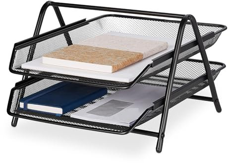TECHZOCO Bandeja Escritorio Organizador de Escritorio, Bandeja para Cartas de 3 Niveles, Organizador de Documentos para Mesa, Bandeja Organizadora Documentos, Malla Metálica, Negro