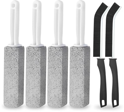 Cleaning Block WC, 4 Stück Bimsstein Toilettenreiniger und 2 Stück Fugenbürste Reinigungsstein Toilettenbürste mit Griffe Reinigungsbürste für Badezimmer Toiletten Küchen Schwimmbäder