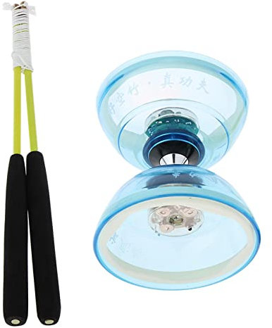 Qianly Diabolo mit LED Beleuchtung für Jonglierübungen, Inklusive Handsticks Und Schnur, Blau