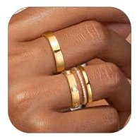 FUNEIA 3 Stück Ringe Gold Silber Set Damen Frauen 14K Vergoldete Wasserfest Ring mit Zirkonia Stapelringe Fingerringe Daumenring Goldene Silber Ring Statement Eheringe Modeschmuck (Gold Set, 65(20.6))