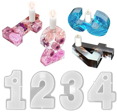 1-4 Zahlen Form Silikonform Kerzenhalter, Silikonformen Gießformen Kerzenhalter, DIY Gießform Adventskranz Zahlen Kerzenständer Form für Wohnkultur