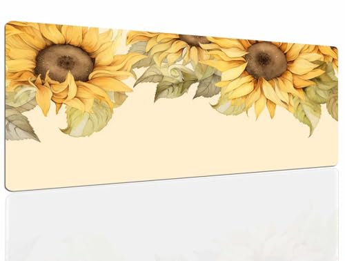 Sunflower Mouse Mat Large Gaming Mouse Pad, Waterproof Desk Mat Large Gaming Mousepad XXL, Mouse Pads Mousemat with Non-Slip Rubber Base Stitched Edges Mouse and Keyboard Laptop Mat 39x20in 1169