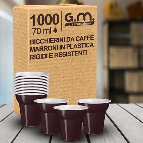 G.M. DISTRIBUZIONE bicchieri plastica (1000, Marroni) - Bicchierini Caffè 70cc - Bicchieri Riutilizzabili Super Rigidi e Resistenti al Calore per Espresso, Asporto, Casa e Ufficio - Made in Italy