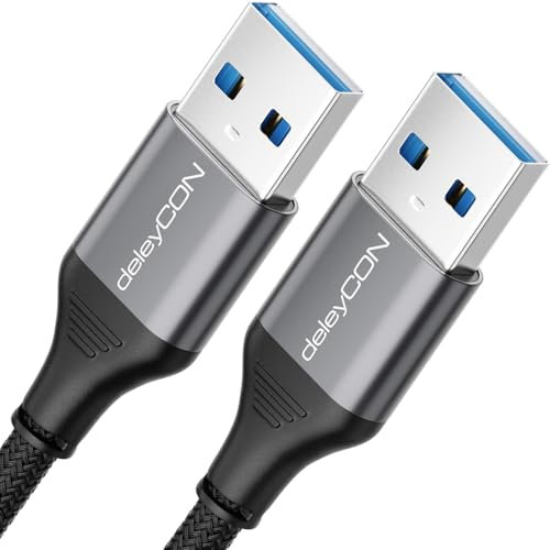 deleyCON 2m Cable USB 3.0 - Supervelocidad 5Gbit/s (Conector A a Conector A) Clavija de Aluminio + Cable de Nylon Cable de Datos para Portátiles, HDD, Impresoras, Módems, Discos Duros, Cámaras, etc.