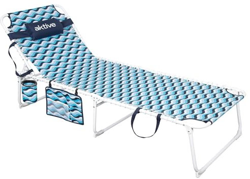 AKTIVE Tumbona plegable de playa, 200x70x88 cm, Reclinable en 4 posiciones, Estructura de acero y tejido poliéster, Cojín removible, Antivuelco, Máx. 110 kg, Asas de transporte, Modelo Aruba (62418)
