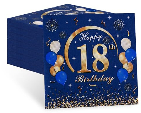 60 Stück Servietten 18. Geburtstag Junge, Deko 18. Geburtstag Junge | 18. Geburtstag Deko, 18 Geburtstag Junge, Premium Deko für Erwachsenenfeier Tischdeko & Jubiläumsfeiern, 33 x 33 cm