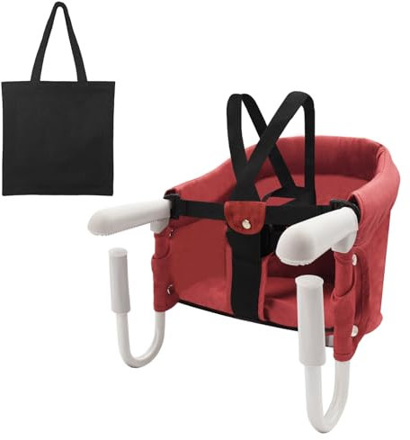 Surplex Tischsitz Faltbar Babysitz, Klappbarer Baby Hochstuhl Sitzerhöhung mit Transporttasche, für Kleinkind Carrier für zu Hause und Unterwegs, Belastbar Bis 15 kg, Waschbar, Rot