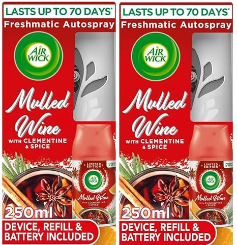 2 x Air Wick Mulled Wine Freshmatic Air Freshener Autospray Kit 250ml Lasts for up to 70 Days