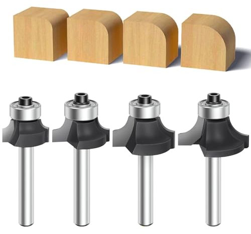 4PCS Router Bits Router Bit Set ,Cutting Diameter in 1/8,1/4,3/16,5/16,Feanron Black 1/4 inchShank Set,Router Bit Edging Cutter for Wood Profiling Routing Molding